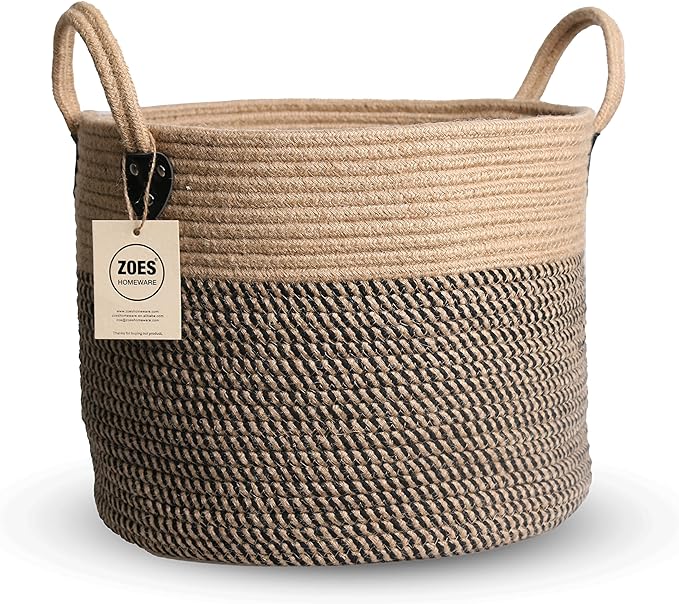 Natural Jute Rope Storage Basket with Handles – 14×12 in - Field & Nook