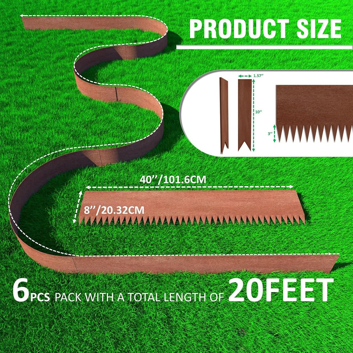 Corten Steel Landscape Edging – 8 in × 40 in, 6 Pack