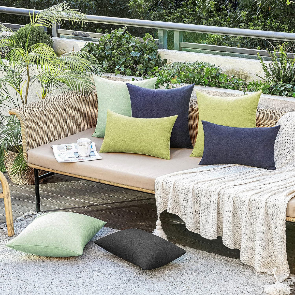 Outdoor Pillow Covers Waterproof 18x18 Navy – Solid Faux Linen Throw Pillow Covers Set of 2 Farmhouse for Patio Furniture Tent Balcony Garden Couch Sofa Cushion