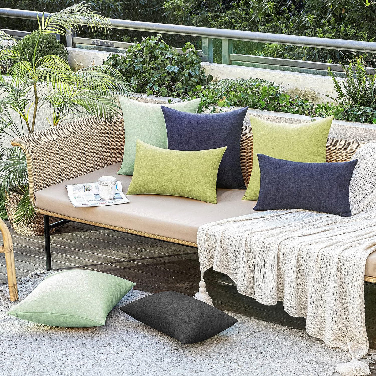 MIULEE Decorative Outdoor Pillow Covers Waterproof 18x18 Navy | Solid Faux Linen Throw Pillow Covers Set of 2 Farmhouse for Patio Furniture Tent Balcony Garden Couch Sofa Cushion