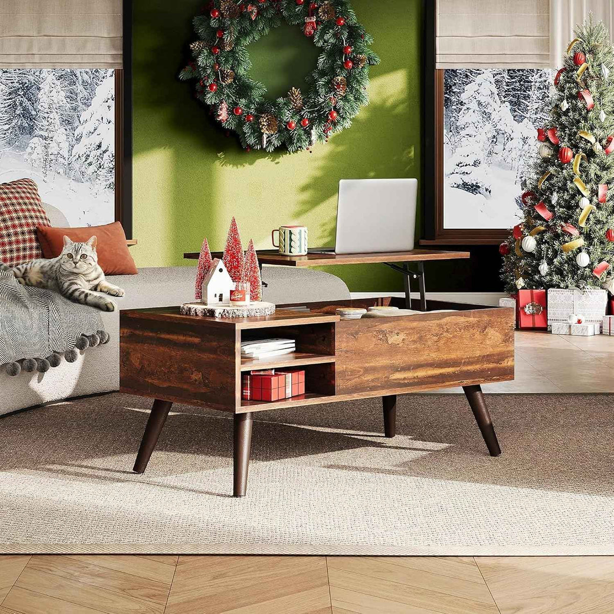 WLIVE 39.4" Lift Top Coffee Table with Hidden Storage, Brown