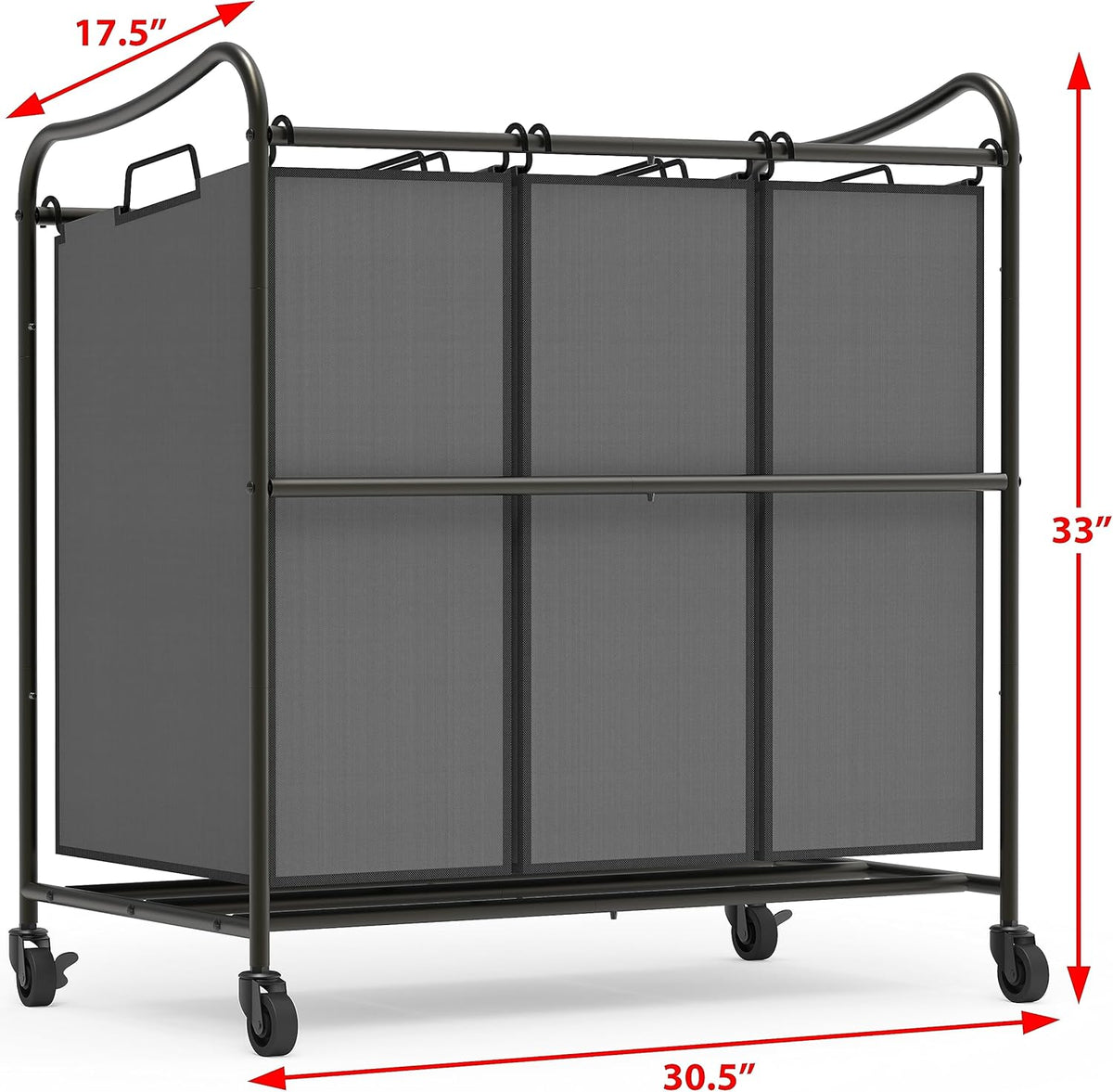 Heavy-Duty 3-Bag Laundry Sorter Cart – Dark Gray - Field & Nook