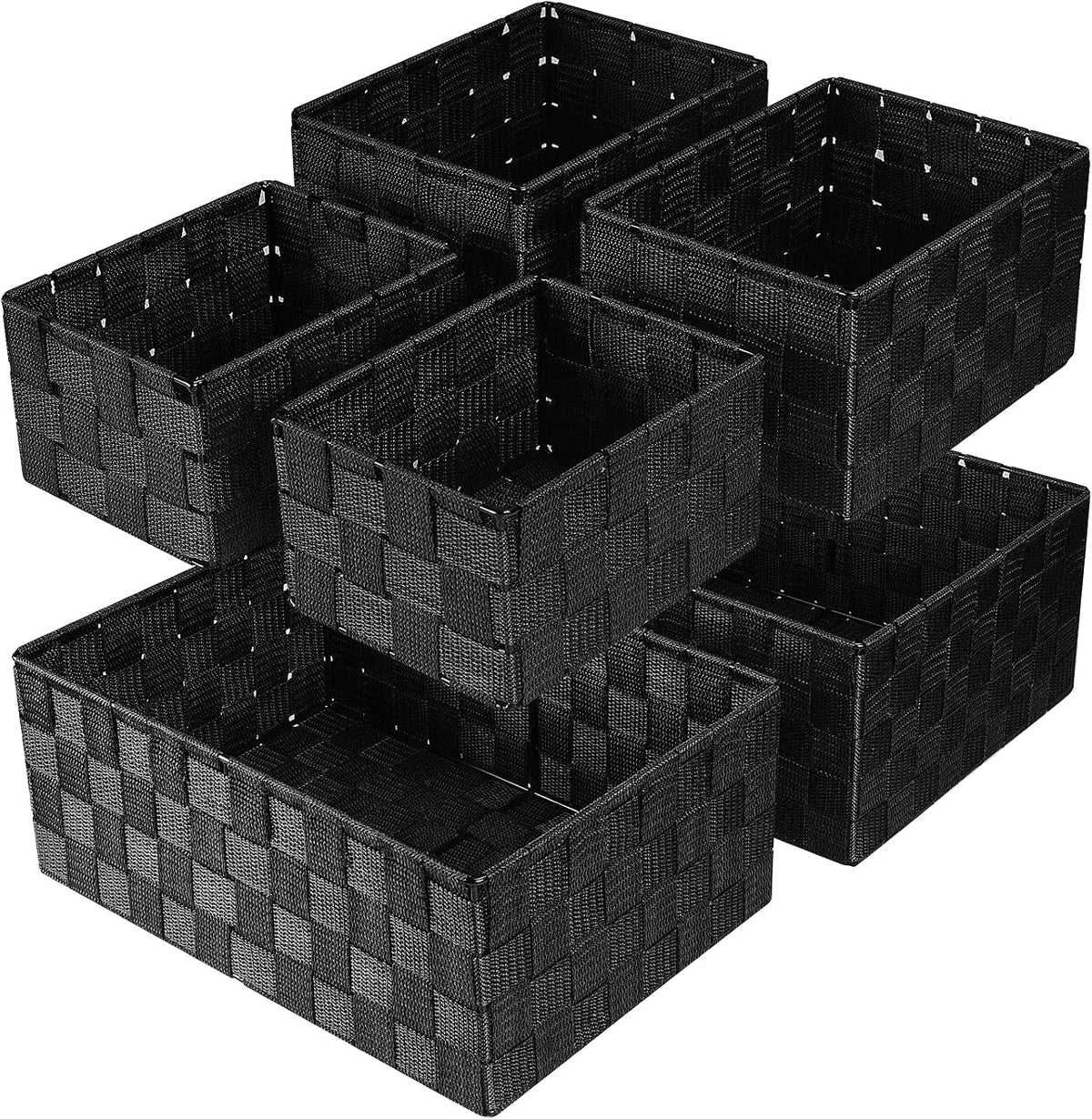 6-Pack Stackable Woven Storage Baskets with Lids – Black - Field & Nook