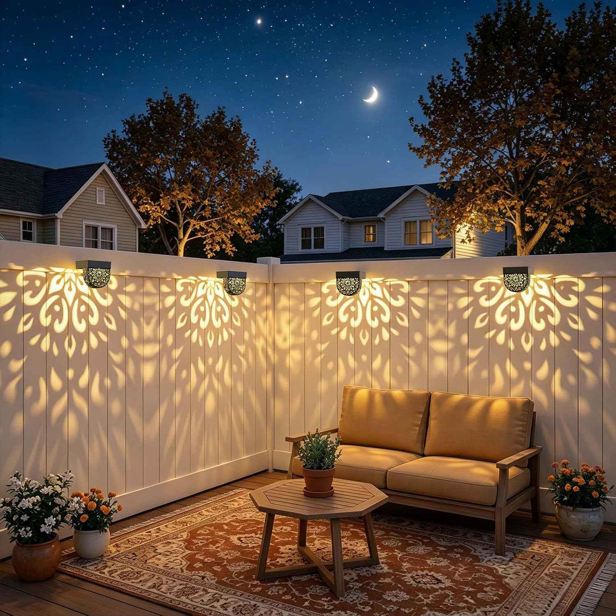 Solar Fence Lights 6 Pack Solar Deck Step Wall Lights Outdoor Waterproof LED Decorations Warm Yellow Light Decorative Lighting for Garden, Front Door, Backyard (Black 1)