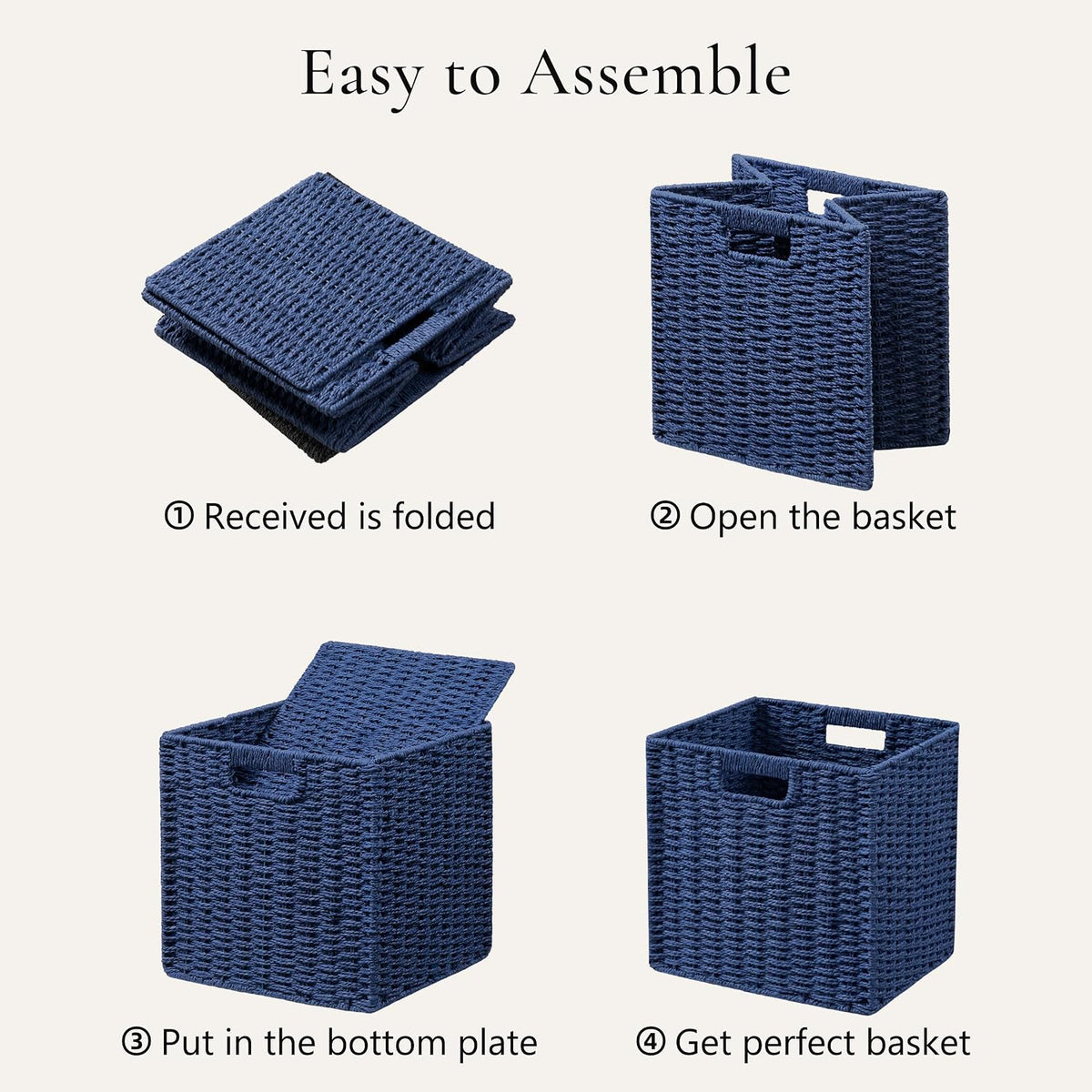 3-Pack Wicker Basket – Foldable Cube Storage bin with Handle - Field & Nook