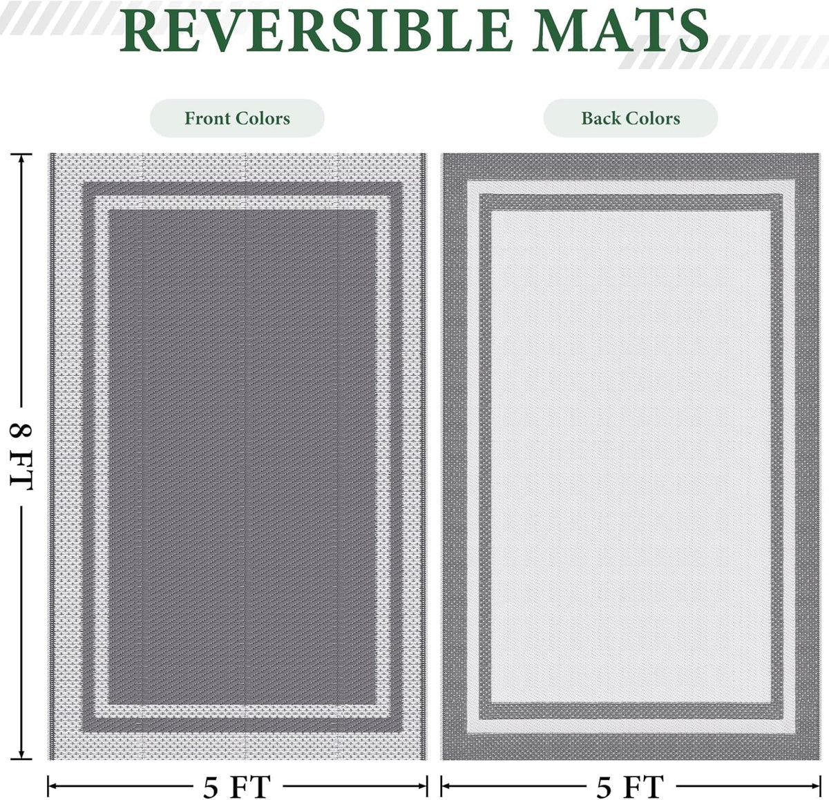 Outdoor Rug Portable Plastic Straw Camping Rugs for Outside RV | Large Reversible Waterproof Outdoor Area Rugs for Patio,Deck,Porch,Balcony(5'x 8',White&Gray)