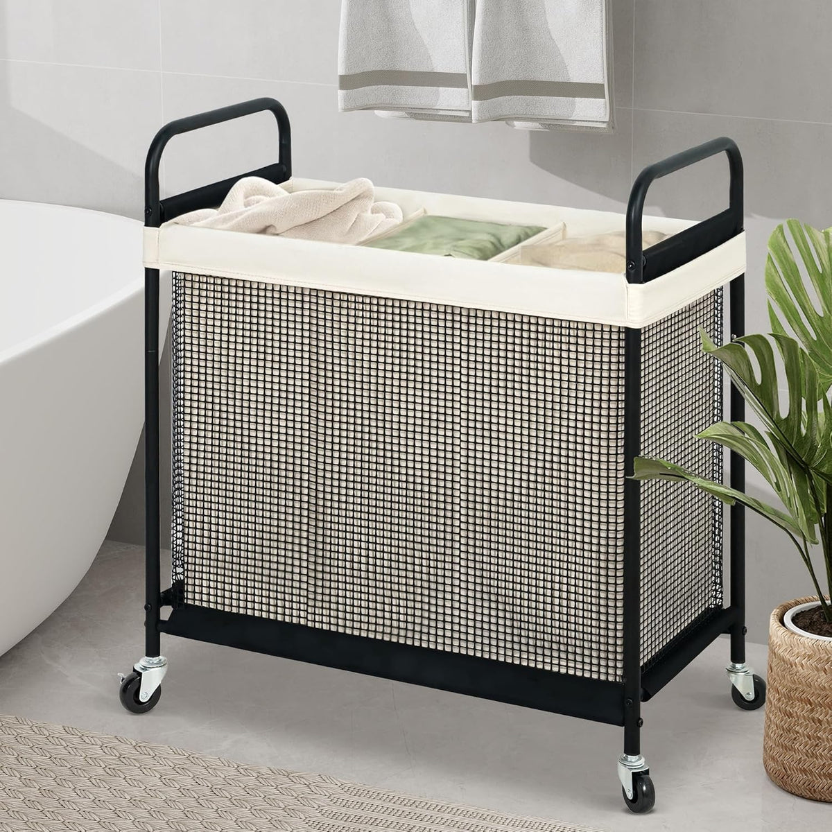 120L 3-Section Rolling Laundry Sorter with Washable Bags - Field & Nook