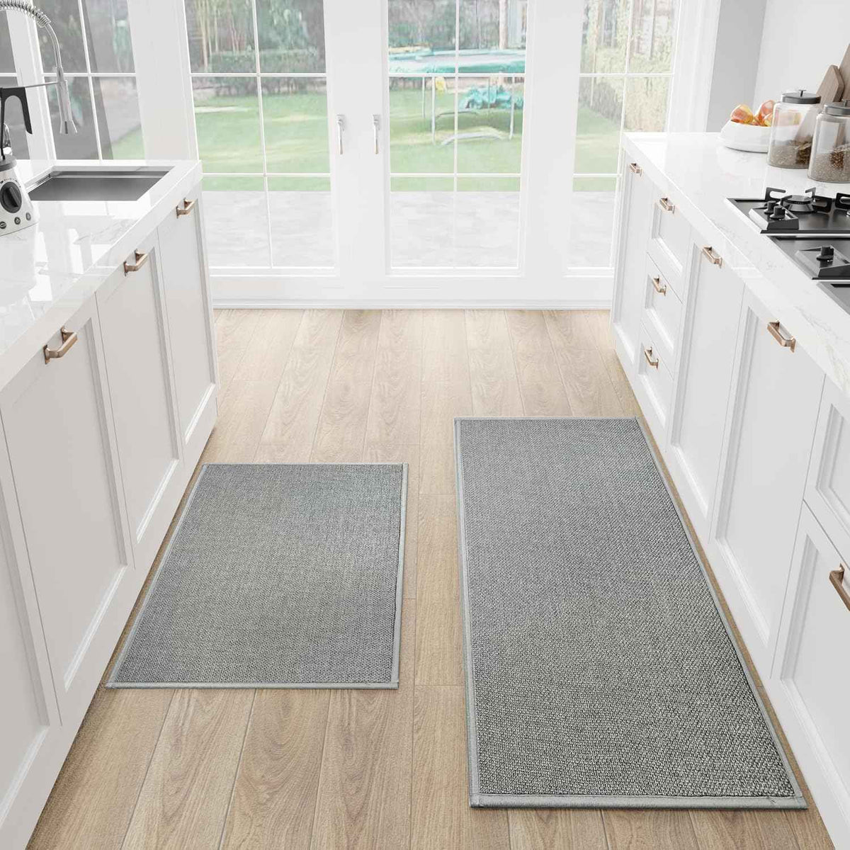 SUMLANS Kitchen Mat Set of 2 PCS, Cushioned Non Slip Rugs for Kitchen Floor, Absorbent Runner Comfort Standing Mats Washable for Kitchen, Office, Home (Grey, 17.3"x47"+17.3"x30")