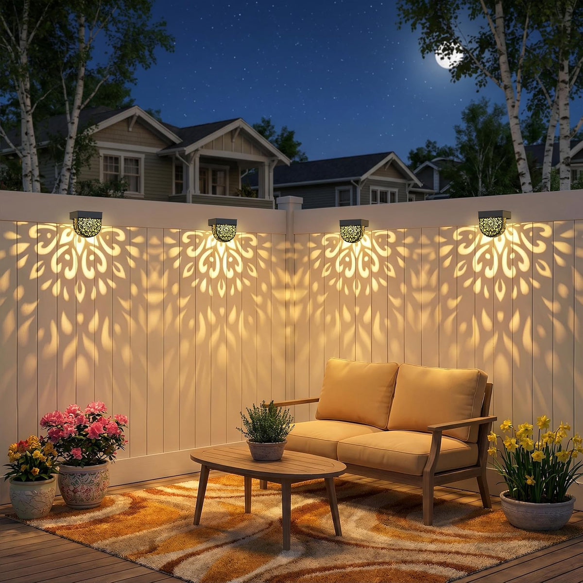 Solar Fence Lights 6 Pack Solar Deck Step Wall Lights Outdoor Waterproof LED Decorations Warm Yellow Light Decorative Lighting for Garden, Front Door, Backyard (Black 1)