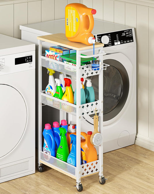 Slim 4-Tier Rolling Laundry Storage Cart - Field & Nook