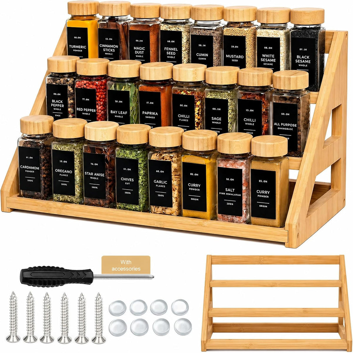 17.5-Inch Bamboo Tiered Spice Rack Organizer - Field & Nook