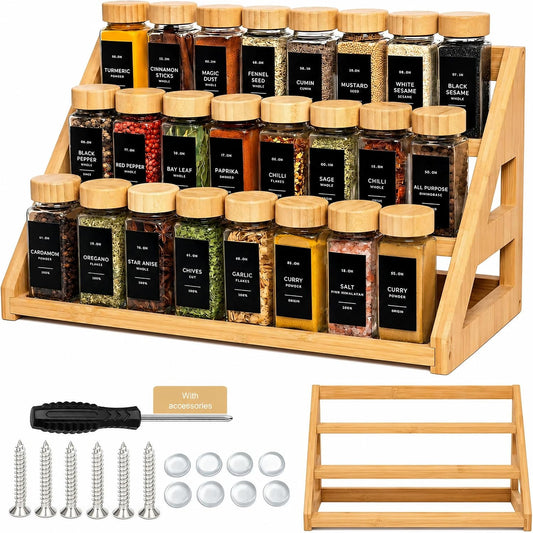 17.5-Inch Bamboo Tiered Spice Rack Organizer - Field & Nook