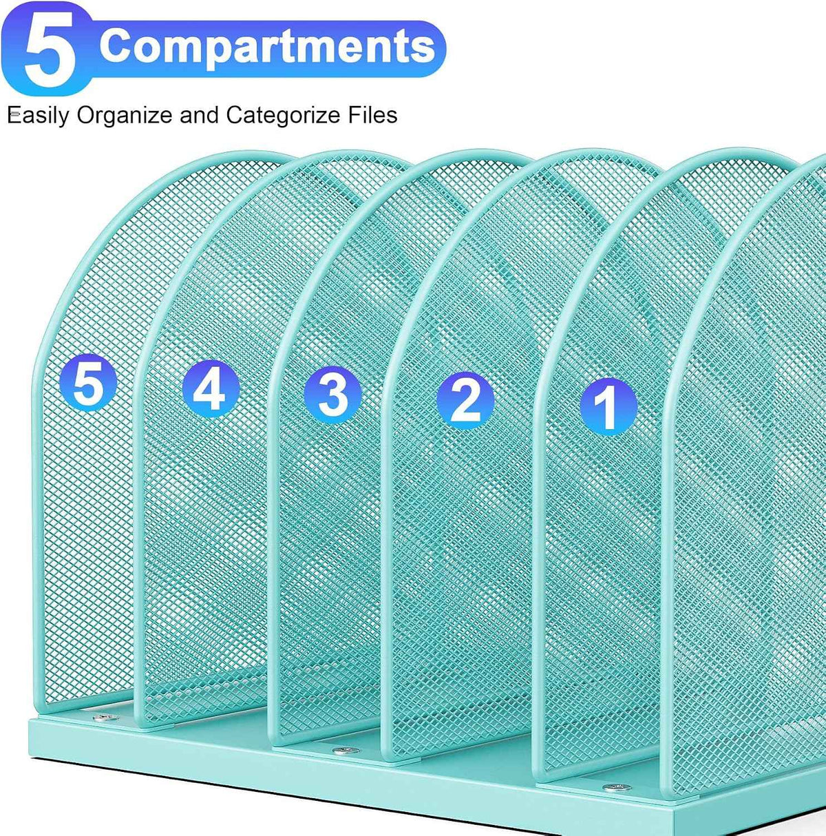 gianotter Desktop File Organizer with 5 Compartments | Desk Organizer Paper Organizer for Desk Workspace Organizers for Office Supplies (Blue, Upright Style)