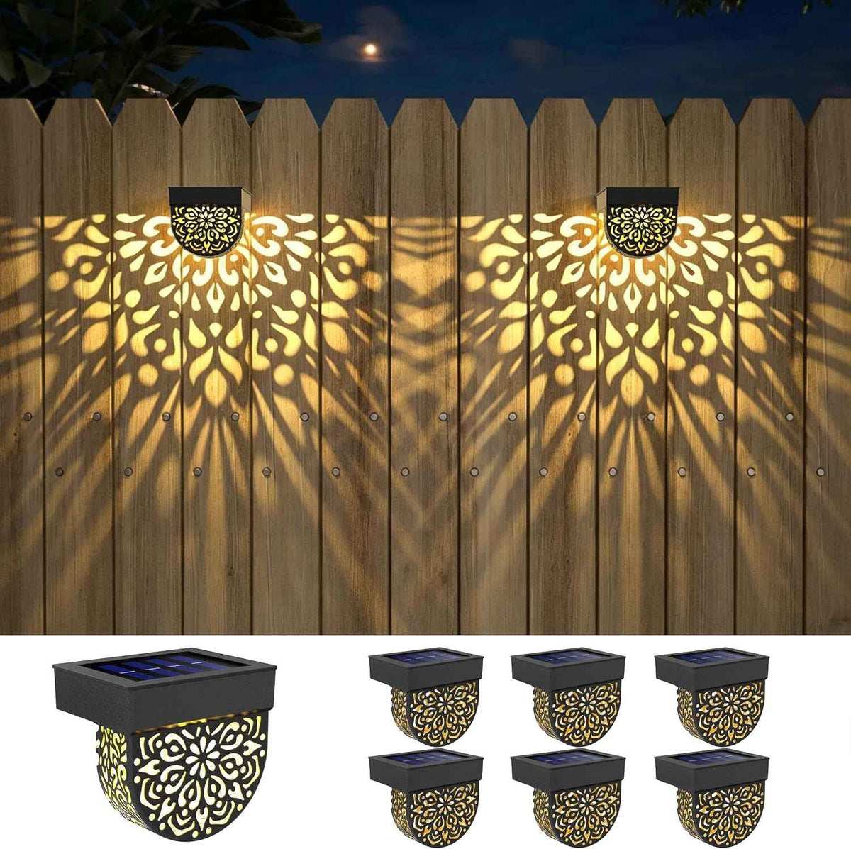 Solar Fence Lights 6 Pack Solar Deck Step Wall Lights Outdoor Waterproof LED Decorations Warm Yellow Light Decorative Lighting for Garden, Front Door, Backyard (Black 1)