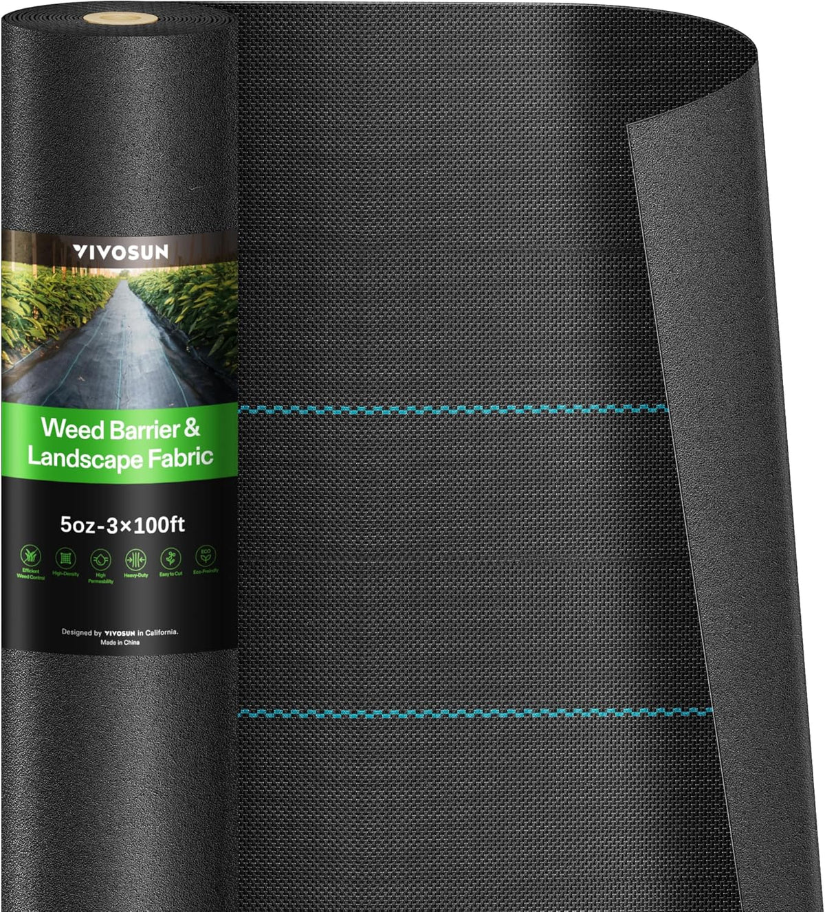 VIVOSUN Premium Weed Barrier Landscape Fabric Heavy Duty, 3ftx100ft 5oz Double-Layered Weed Control Mat with High Permeability, Commercial Ground Cover, Easy Set up & Superior Weed Control