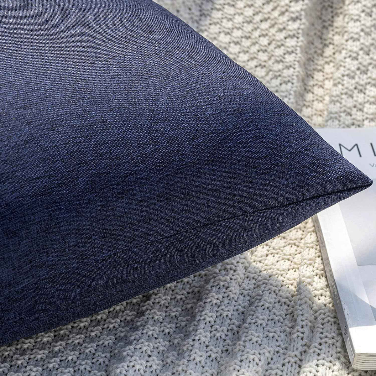 MIULEE Decorative Outdoor Pillow Covers Waterproof 18x18 Navy | Solid Faux Linen Throw Pillow Covers Set of 2 Farmhouse for Patio Furniture Tent Balcony Garden Couch Sofa Cushion