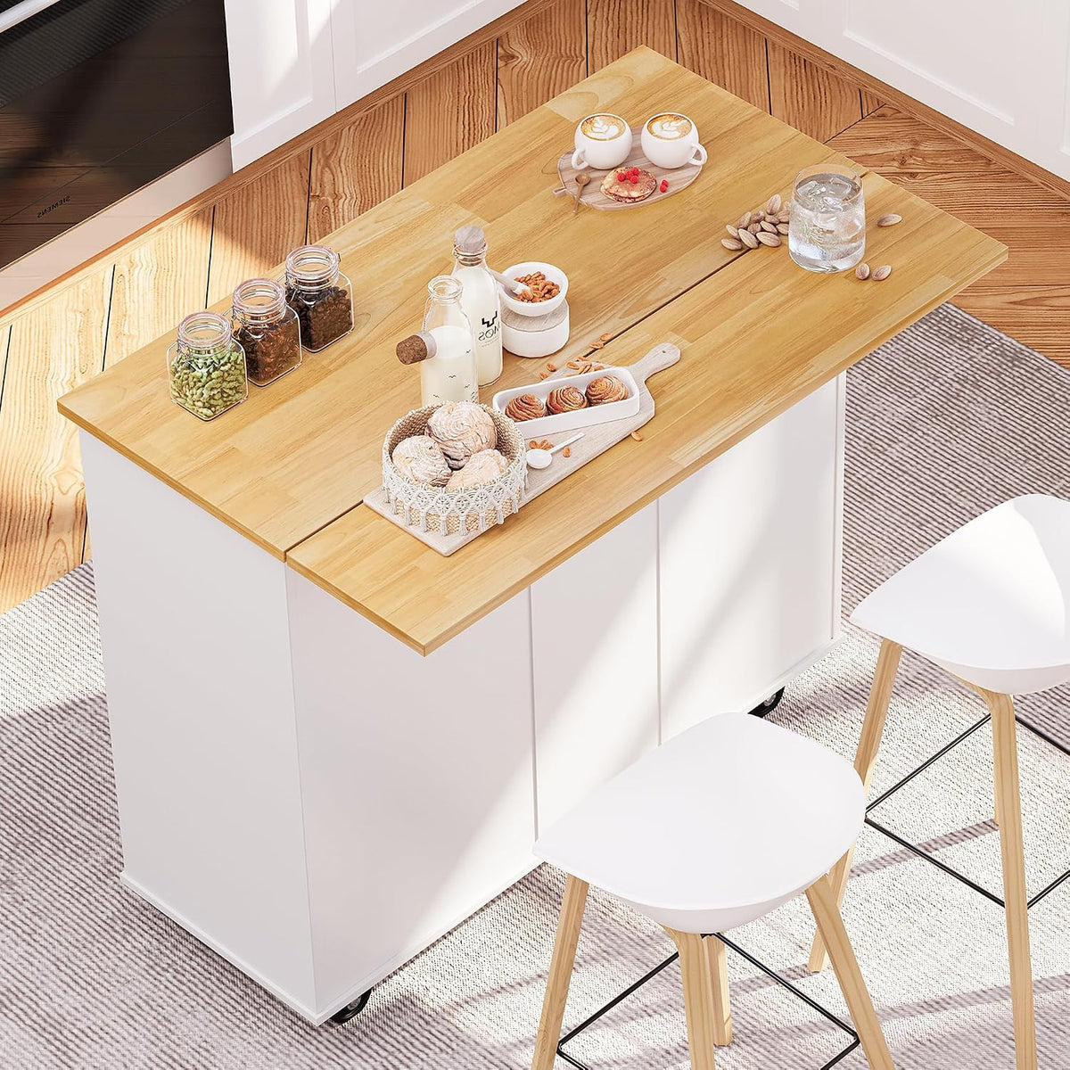 Rolling Kitchen Island – 39.7-Inch, Drop Leaf, Drawers & Cabinet