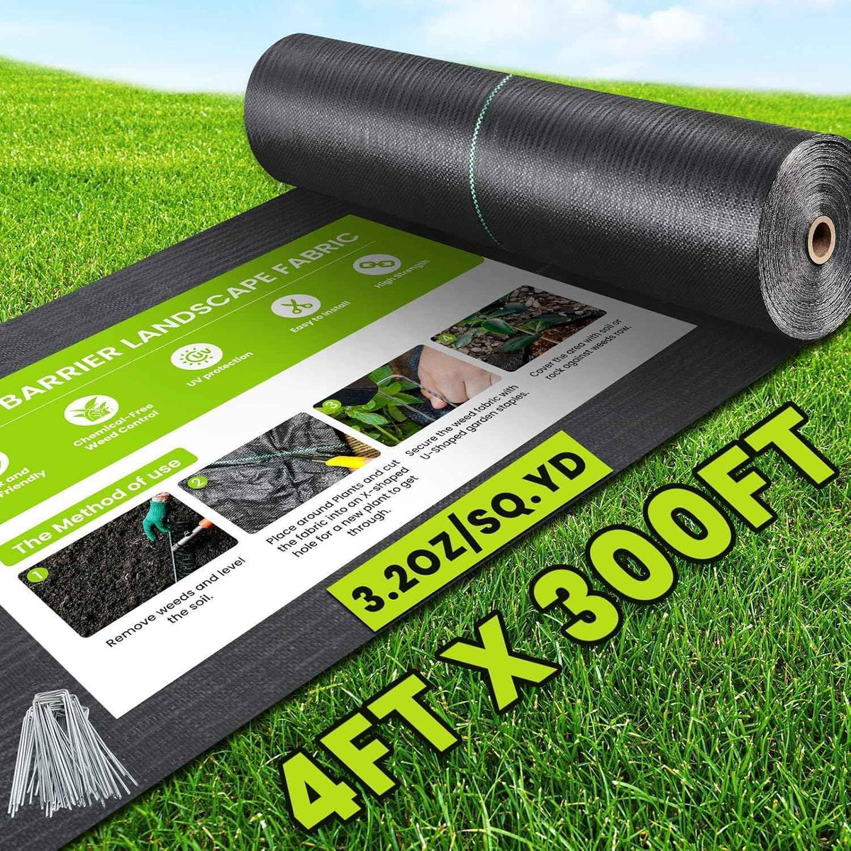 4ft x 300ft Weed Barrier Landscape Fabric, 3.2oz Heavy Duty Woven Geotextile Fabric, Block Gardening Mat Ground Cover, Weed Control Garden Cloth for Gardening Ground, Landscaping, Driveway