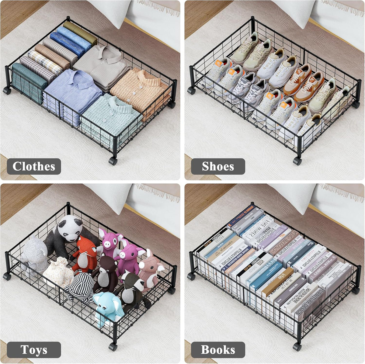 Hleelomi Under Bed Storage with Wheels, 360° Rotating, No-Assembly Underbed Storage Containers, 2PACK - Field & Nook
