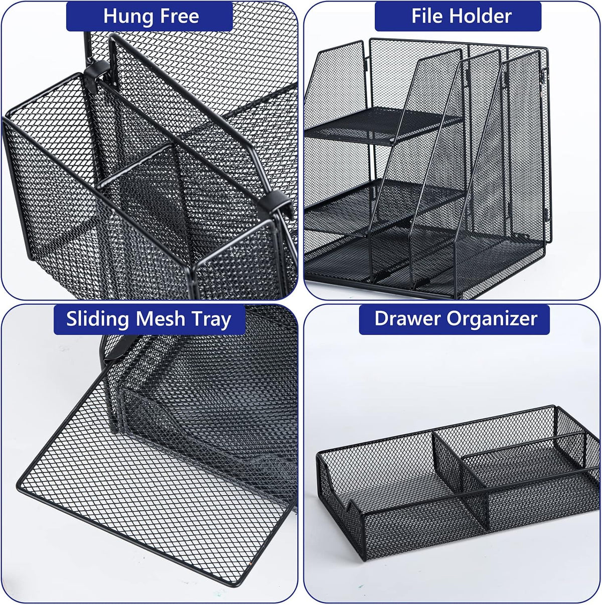 Topwey Desk Organizer, File Organizer for Desk with 2-Tier Paper Letter Tray, Drawer and 2 Pen Holder, Mesh Desktop Organization with Magazine Holder for Office Supplies - Field & Nook