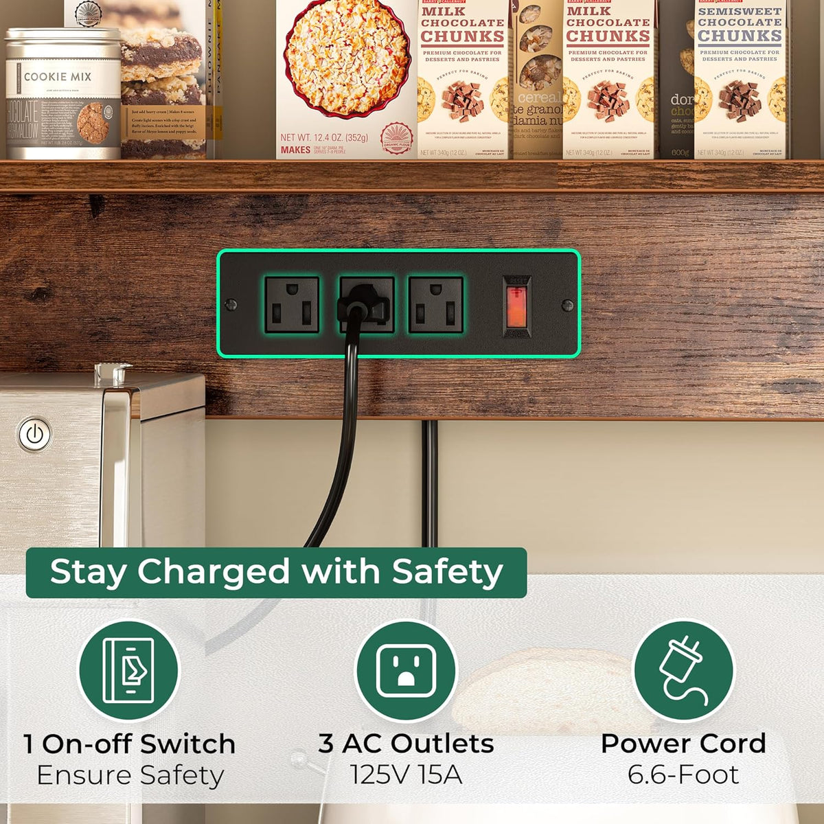 Wide Microwave and Coffee Station – Outlet, Basket and Hooks