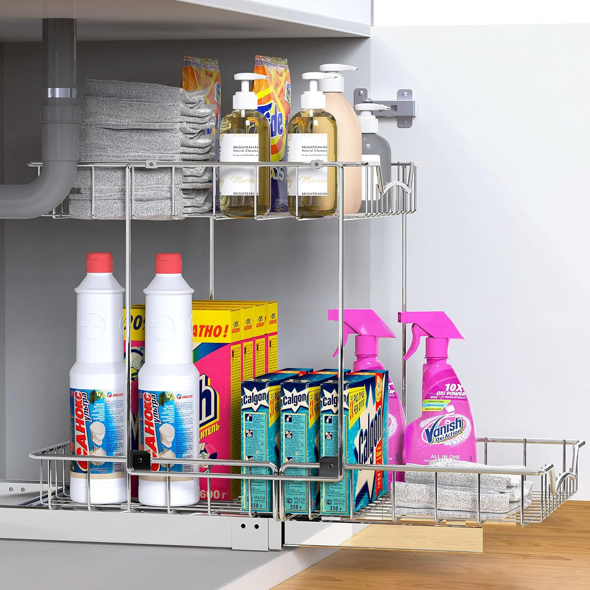 Simple Houseware 2-Tier Pull Out Cabinet Shelf, Chrome