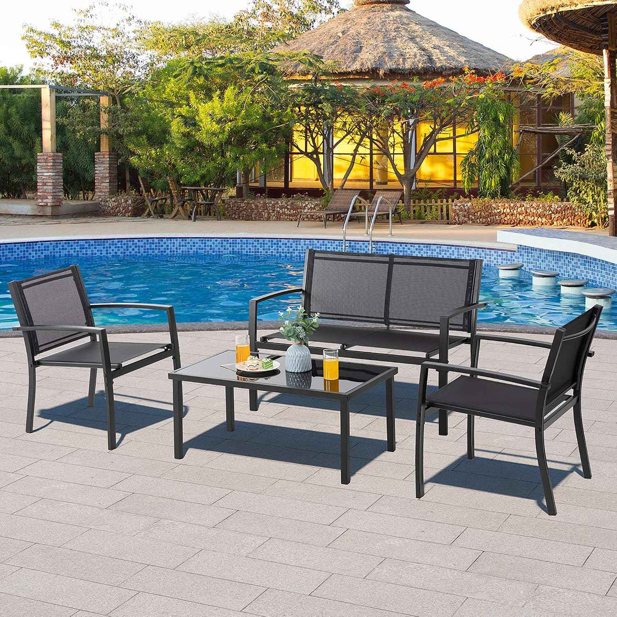Vongrasig 4 Pieces Patio Furniture Sets,Outdoor Patio Conversation