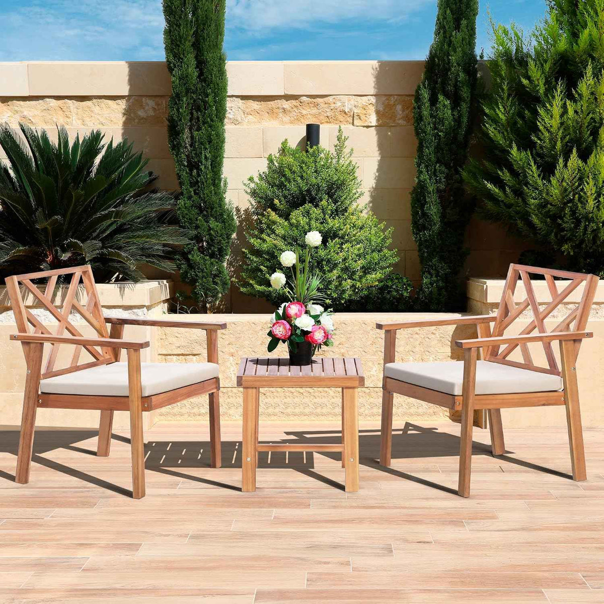 Werph 3-Piece Acacia Wood Outdoor Patio Furniture Set | Conversation