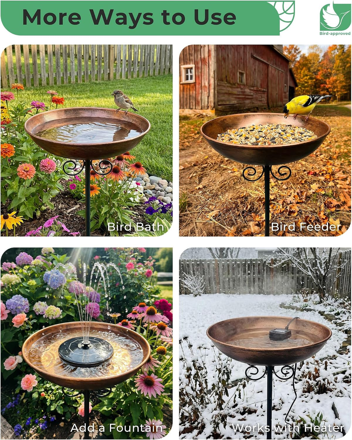 10" Small Metal Bird Bath with Stake, Outdoor Birdbath for Garden | 5-Prong Stake, Adjustable Height, Rust Resistant Finish, Easy Assembly, Shallow Bowl Design, Lawn Patio Decor