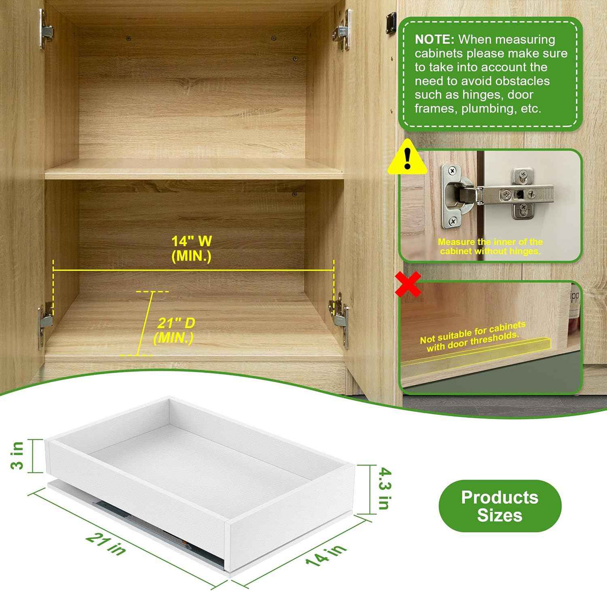 MyLifeUNIT Wood Pull-Out Cabinet Organizer, 14" W x 21" D