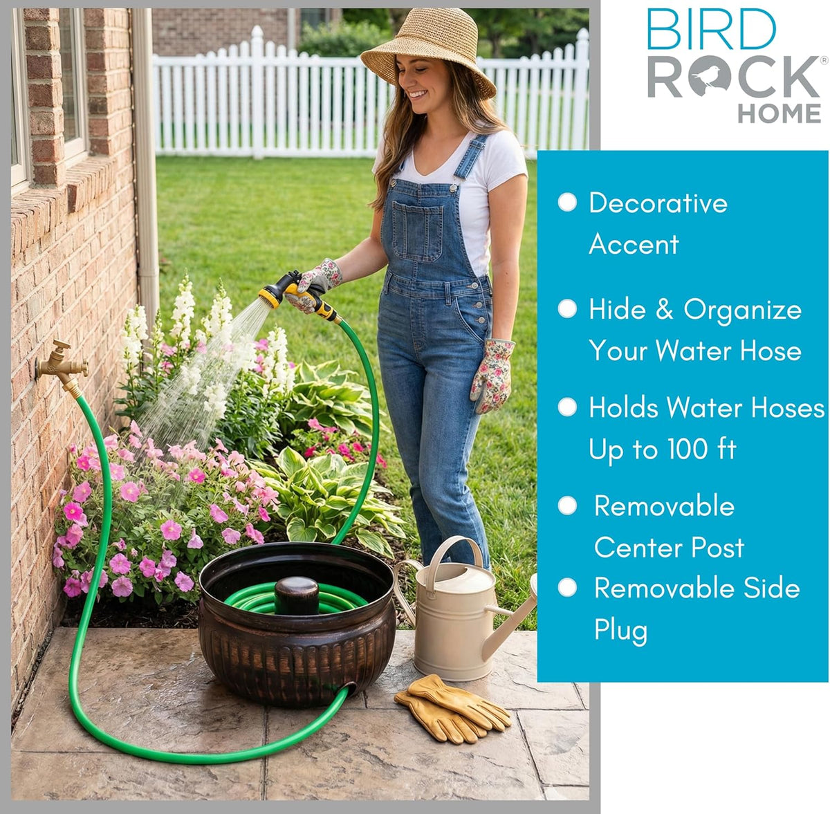 Decorative Metal Garden Hose Storage Pot – Holds Up to 100 ft