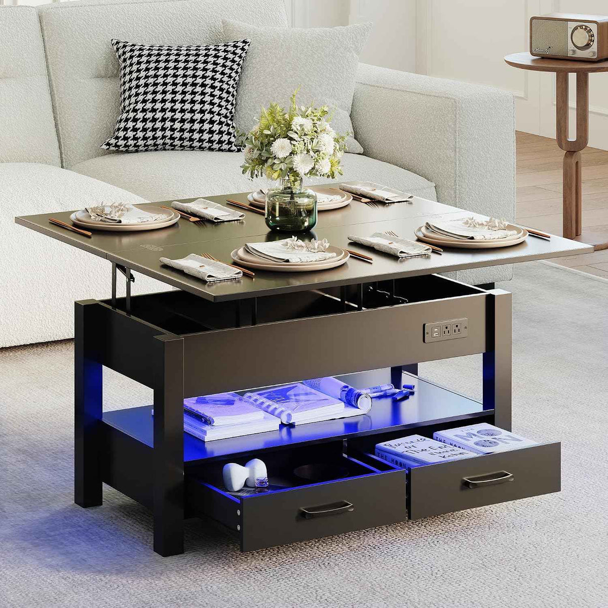 MALOL 40" Lift Top Coffee Table with Storage Drawers, Black