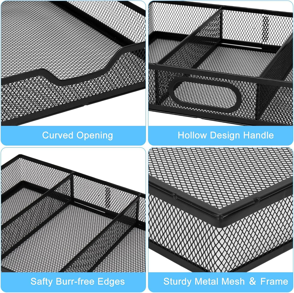 Office Drawer Organizer, 2 Pack Metal Mesh Desk Draw Divider, Versatile Desktop Organizer Tray to Keep Supplies Tidy and Easy to Access, Stackable A4 Paper Holder Tray - Field & Nook
