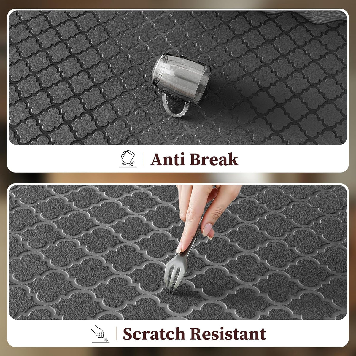 Arenarug Upgrade Scalloped Embossed Kitchen Mats for Floor 2PCS Cushioned Anti Fatigue Waterproof Foam Kitchen Rugs Non Slip Washable Comfort Standing Mat for Sink Laundry, 17.3"x30"+17.3"x59", Black