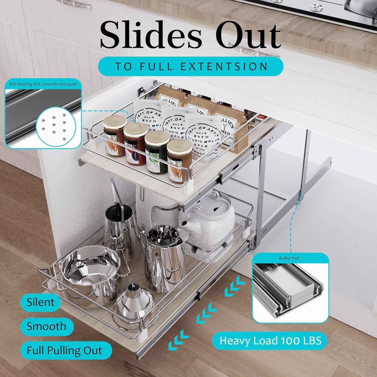 2-Tier Pull-Out Cabinet Organizer, 14.45" W x 22" D