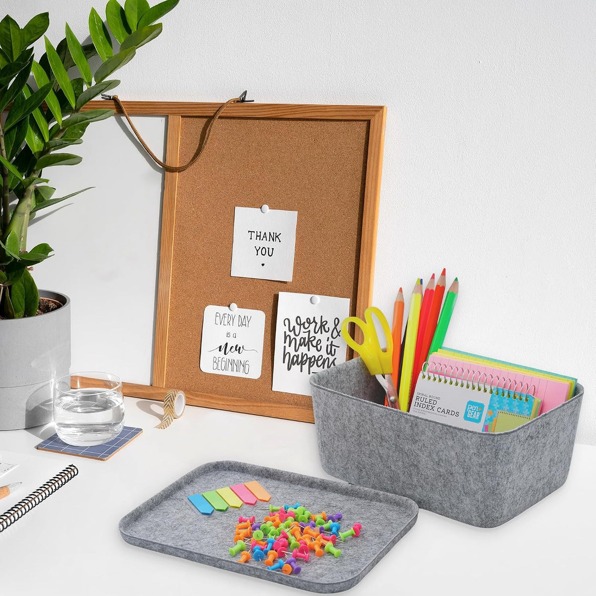Lidded office desk drawer organizer bins Deep draw organiser Felt storage box - Field & Nook