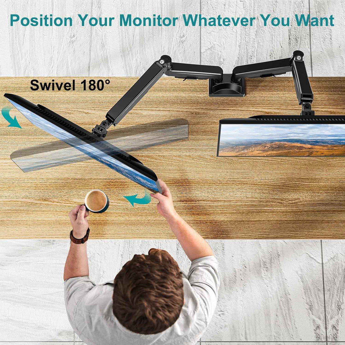 MOUNT PRO Ultrawide Dual Monitor Arm for Max 43" Monitor, Holds up to 33lbs | Fully Motion Monitor Stand with Tilt/Swivel/Rotation, VESA 75x75/100x100 with C-Clamp & Grommet Base