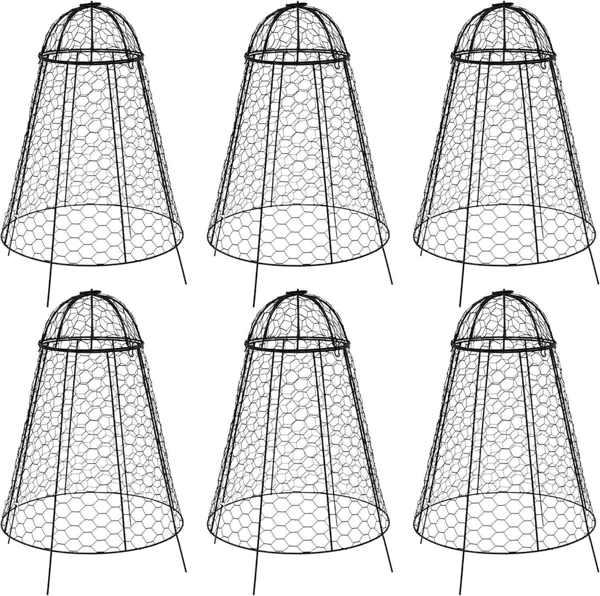 Sunnydaze Chicken Wire Plant Protector Cage - Garden Cloche with Removable Cover - 6 Pack - Protects from Rabbits and Animals