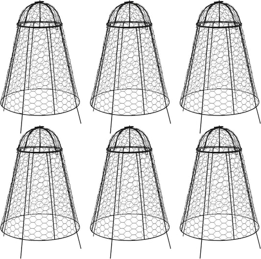 Sunnydaze Chicken Wire Plant Protector Cage - Garden Cloche with Removable Cover - 6 Pack - Protects from Rabbits and Animals