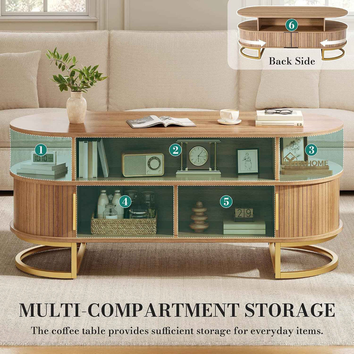 YITAHOME 47.2" Oval Coffee Table, Natural Oak