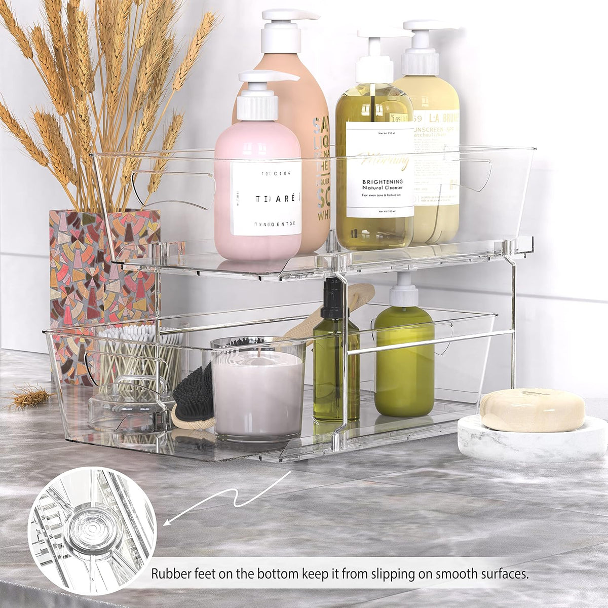 Simple Houseware 2-Tier Pull-Out Cabinet Organizer, Clear