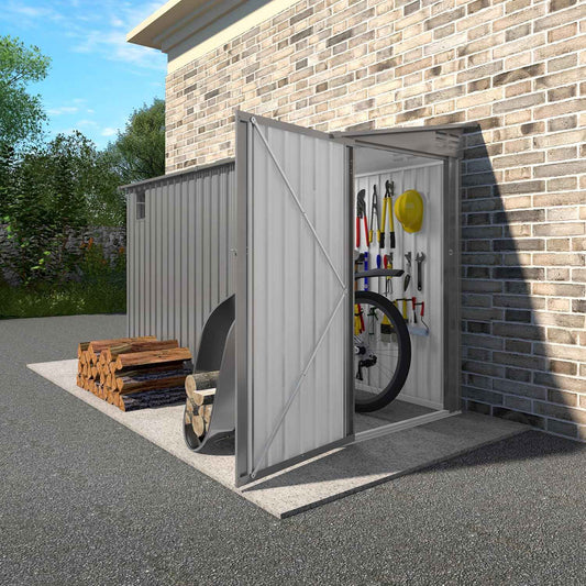 4 * 9.2 FT Outdoor Storage Shed, Galvanized Steel Garden Shed with Lockable Door & Window, Waterproof Metal Tool Storage for Garden, Backyard, Patio, Lawn(Gray)