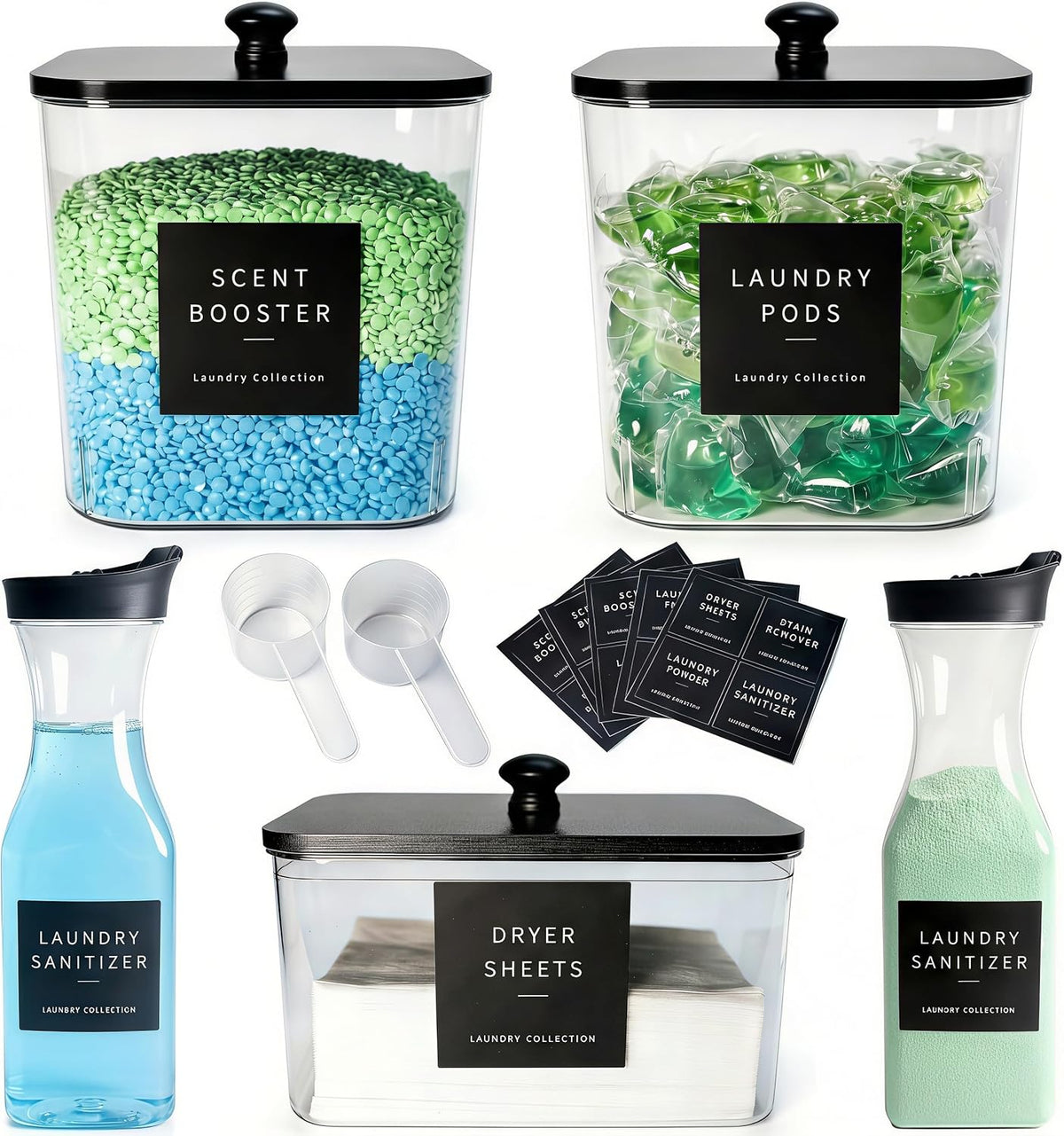 3+2-Pack Laundry Pods Containers & Dryer Sheet Holder & Laundry Detergent - Field & Nook