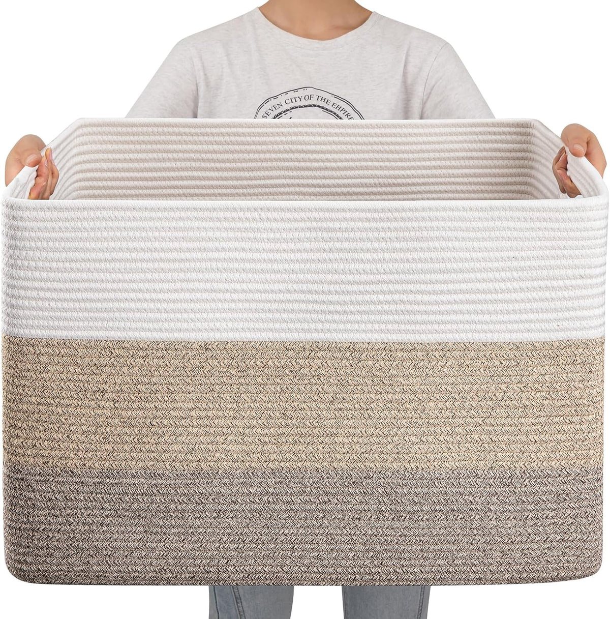Extra-Large Woven Blanket Basket – 108-Liter Cotton Rope Storage
