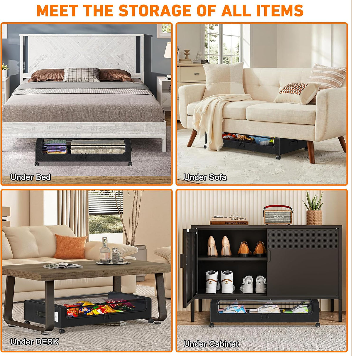 Under Bed Storage with Wheels, 2 Pack Under Bed Storage Containers with Clear Lids, XXL 65L Under Bed Storage Organizer, Rolling Under Bed Metal Drawer for Blanket, Clothes, Shoes (31 x 17 x 6.69 in) - Field & Nook