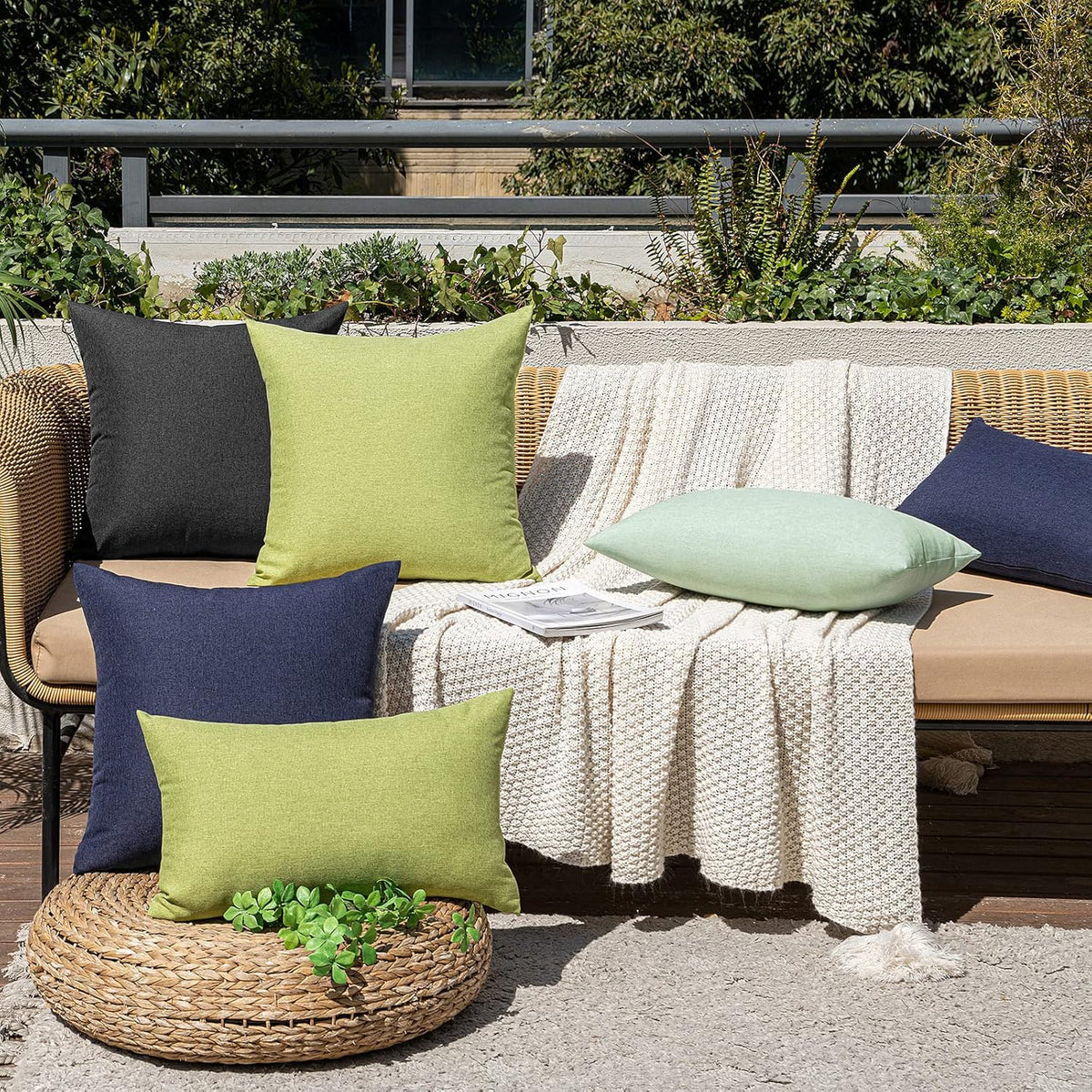 Outdoor Pillow Covers Waterproof 18x18 Navy – Solid Faux Linen Throw Pillow Covers Set of 2 Farmhouse for Patio Furniture Tent Balcony Garden Couch Sofa Cushion