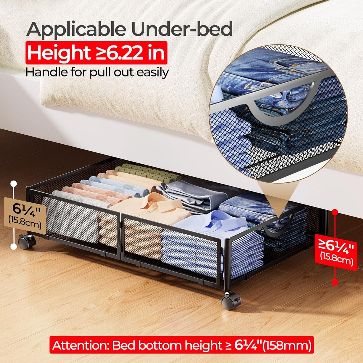 Yecaye Under Bed Storage with Wheels, 2 Pack Under Bed Shoe Storage Organizer Drawer, Tool-free Assembly Metal Underbed Storage Containers for Clothes, Shoes, Toys, Black - Field & Nook