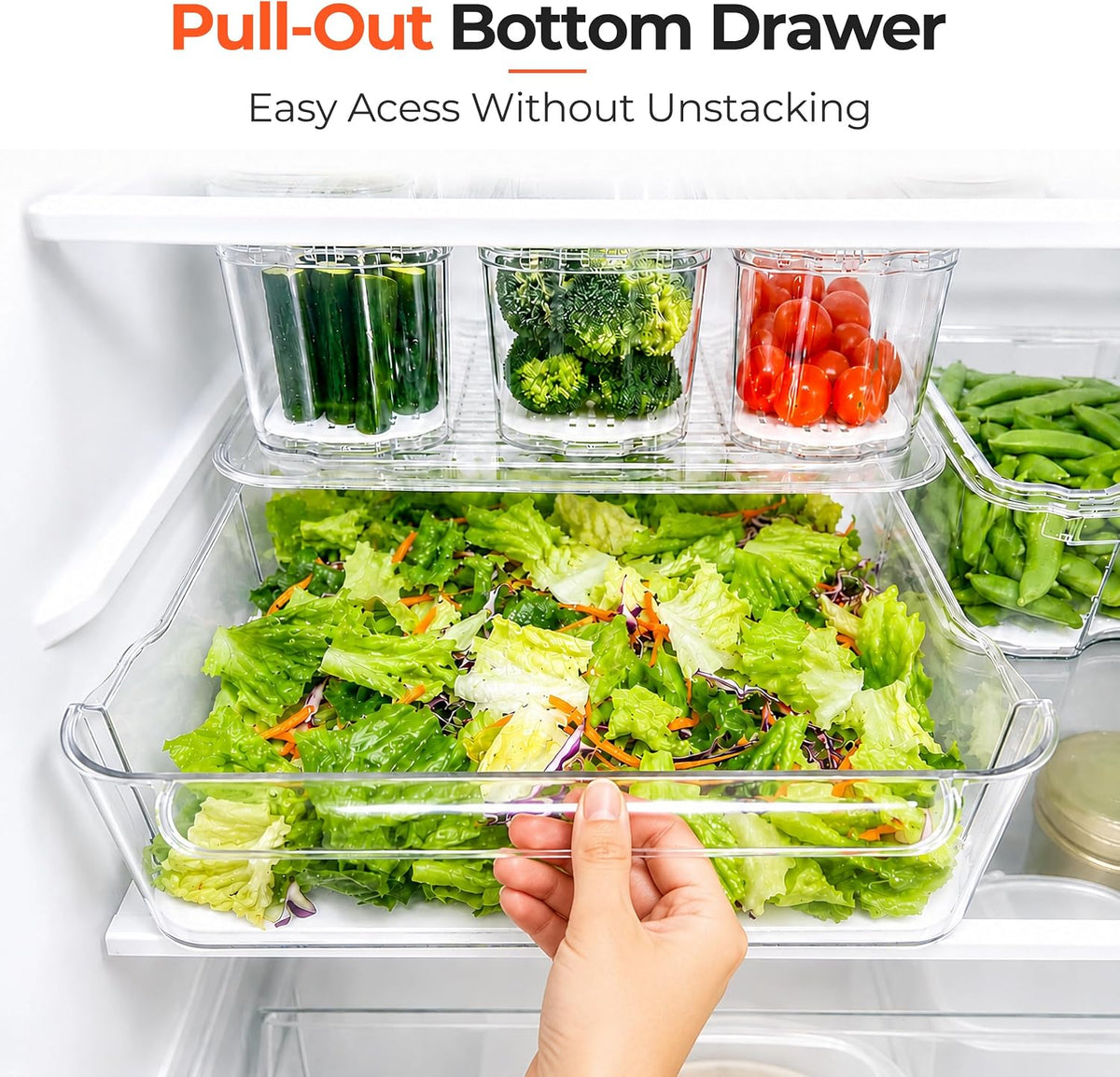 SMRCAD 8 Pack Clear Fridge Organizer Bins with Drain Trays - Stackable | BPA-Free PET, 8 Pack: 1 Drawer + 7 lidded Bins, Helps Keep Produce Fresh, 18.3L Capacity, Hand Wash Only - Field & Nook