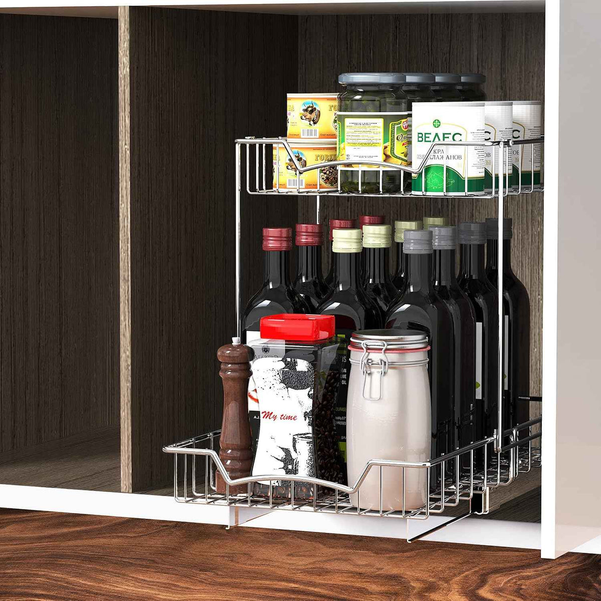 Simple Houseware 2-Tier Pull Out Cabinet Shelf, Chrome