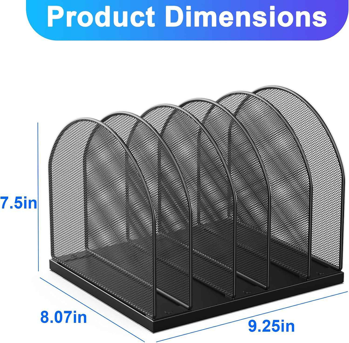 gianotter Desktop File Organizer with 5 Compartments | Desk Organizer Paper Organizer for Desk Workspace Organizers for Office Supplies (Black, Upright Style)